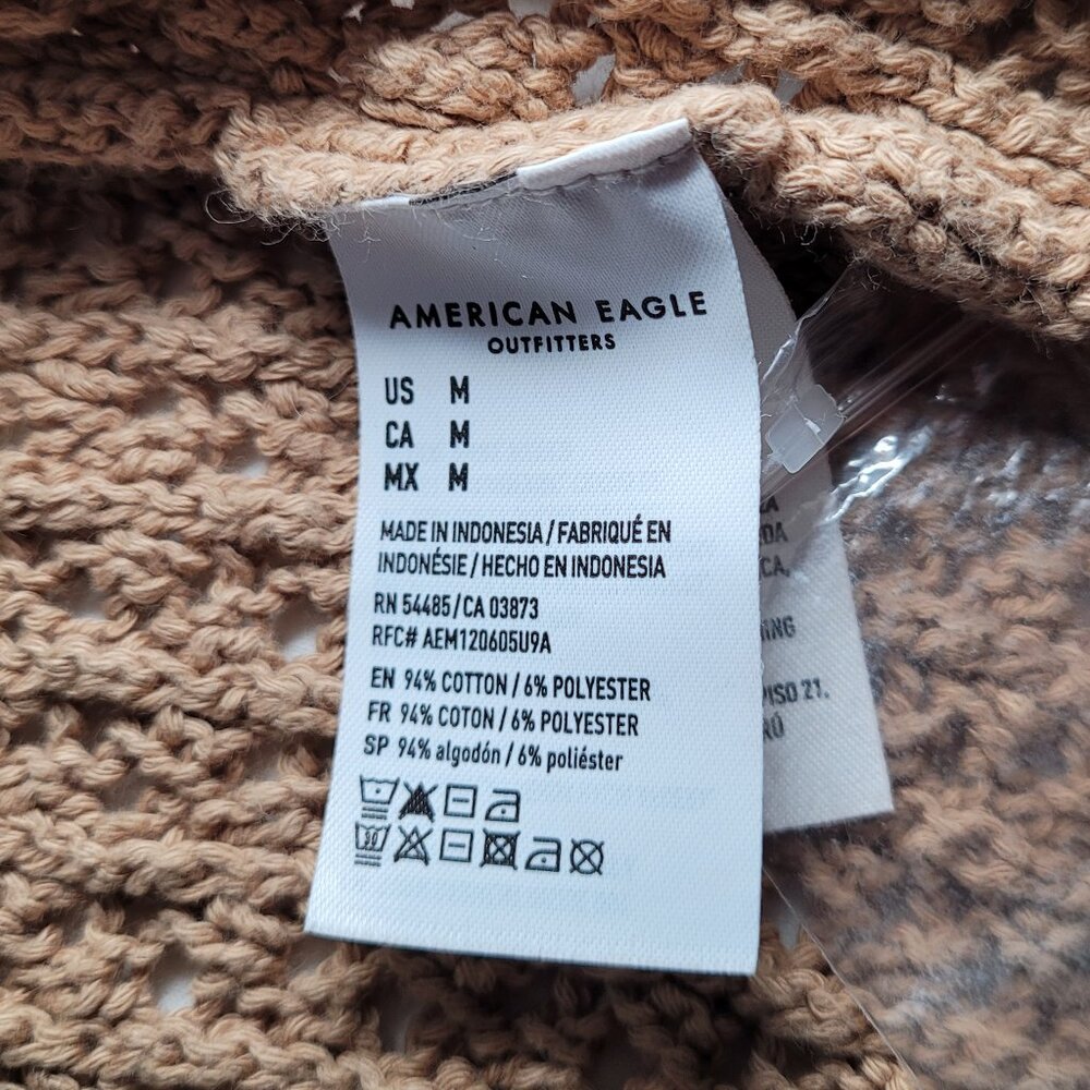 American Eagle Tan Crochet Knit Stitched Cardigan Sweater Medium Boho - Picture 7 of 11